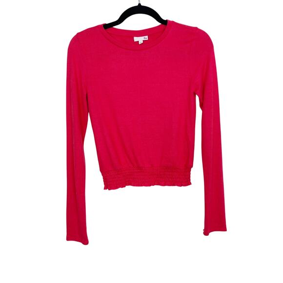 New SO Long Sleeve Super Cozy Smocked Tee Pink Strawberry Pop Cropped XSmall XS - Picture 1 of 10